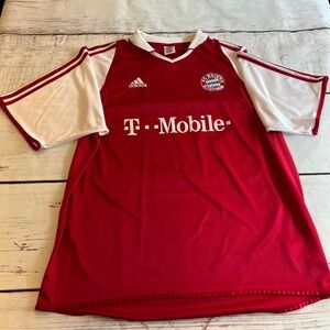 Vintage 2003 Adidas FC Bayern Munchen T-Mobile Soccer‎ Jersey Red White Mens XL